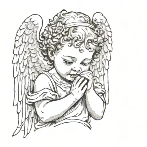 Cherub With Angel Wings Crying Wearing Makeup