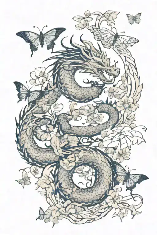 Dragon And Butterfly Surrounded