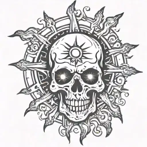 Sun With Sun Rays And Skull Face