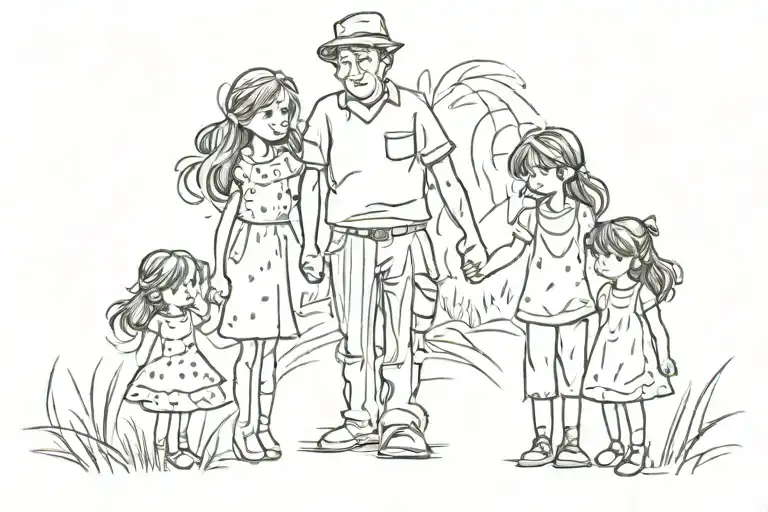 Father And Daughters Holding Hands