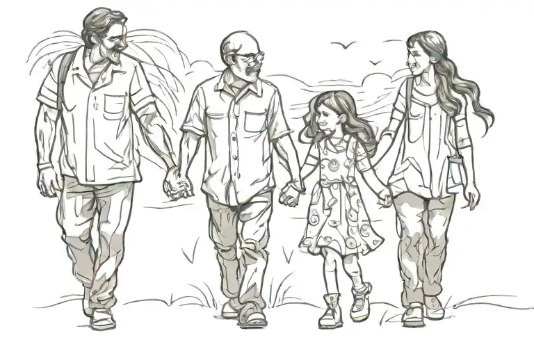 Father And Daughters Holding Hands