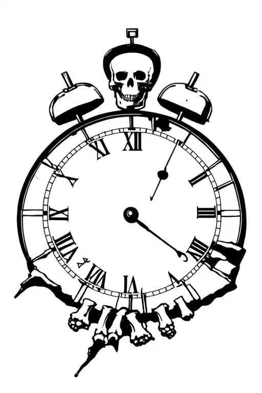 A Broken Clock With 2 Skeleton Bones Going Down