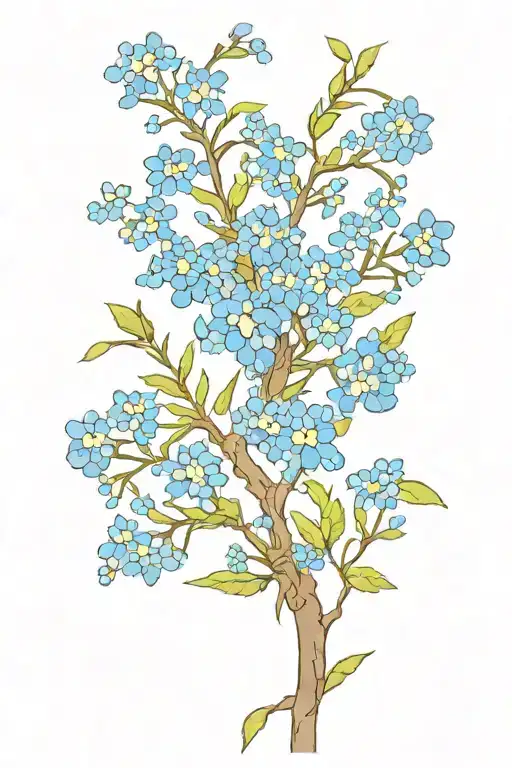 Forget Me Not Flowers Swirling Willow Tree Growing