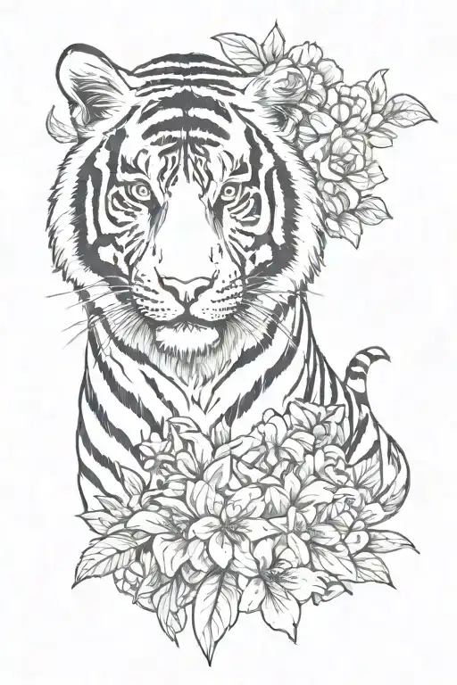 Tiger And Flowers