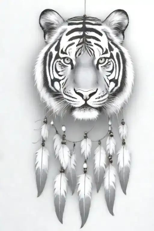 Tiger With Feathers Dangling Jems And Crystals
