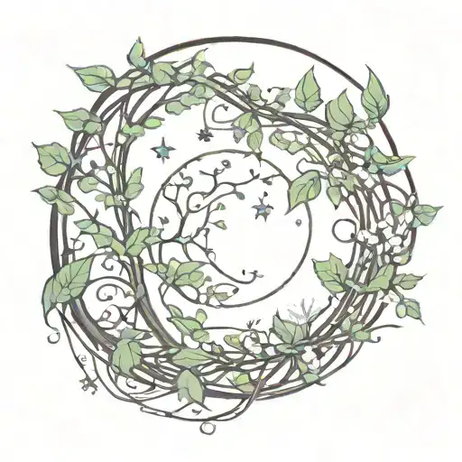 Crescent Moon Overgrown With Nature And Sun In Moon Directly In The Middle By A Vine