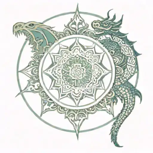 A Healing Mandala Design With A Dragon At Its Center