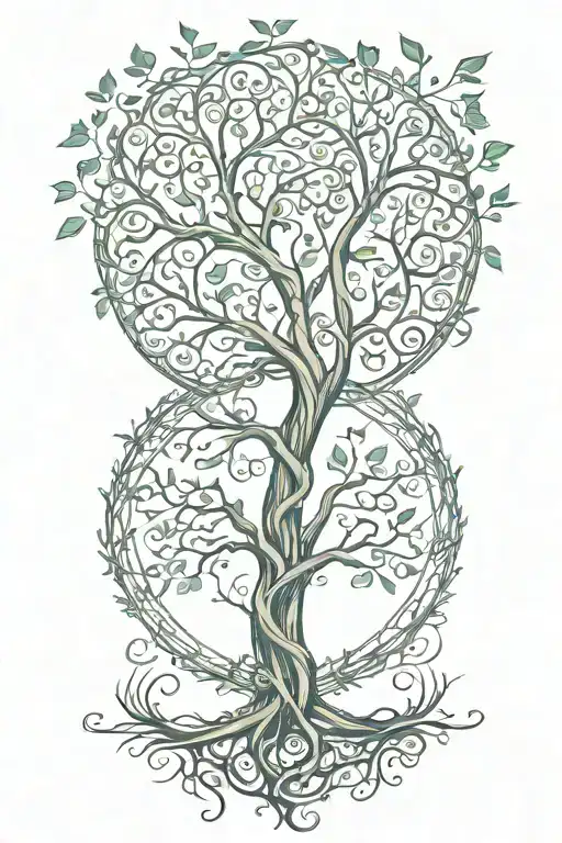 Sleeve Tattoo Featuring The Tree Of Life Intertwined