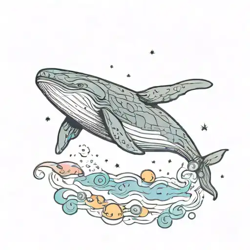Whale Floating In Space Surrounded