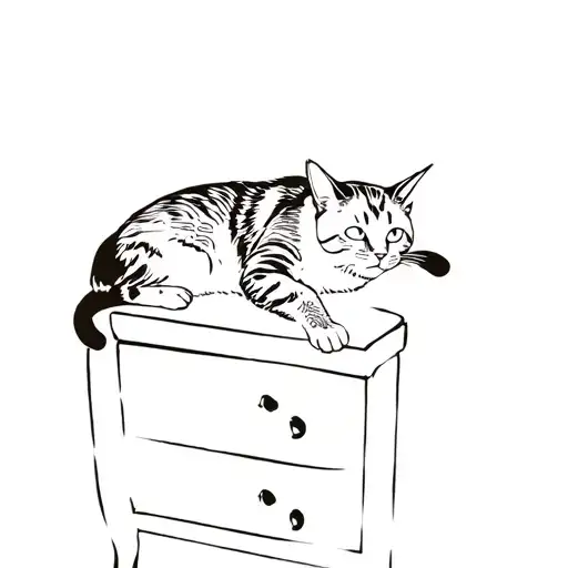A Cat Laying On Top Of A Dresser