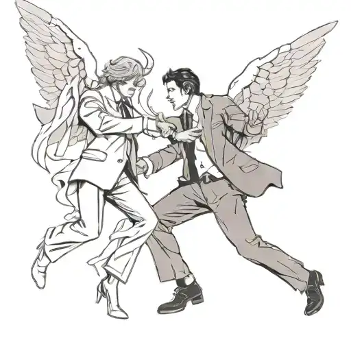 An Angel In A Suit Fighting A Demon While Protecting A Human Soul