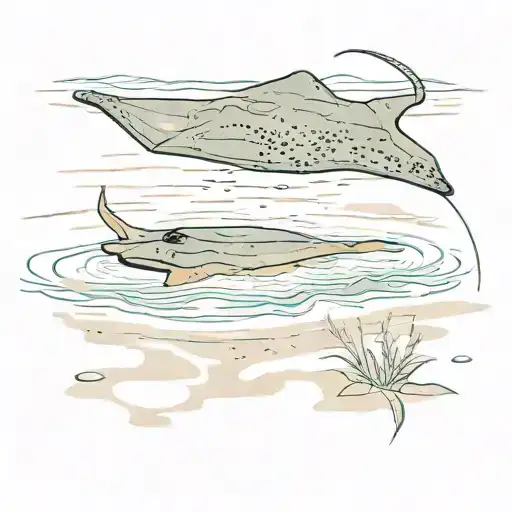 A Serene Beach Scene With A Stingray Gliding Through The Water