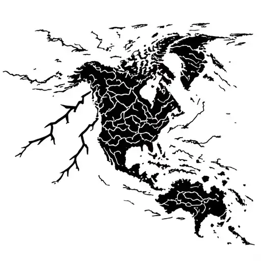 Ocean Map With Lightning Storm Cloud