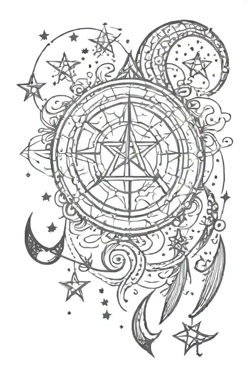 Stick And Poke Unalome Symbol With Stars And Moon