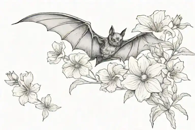 Bat Gliding Over Flowers