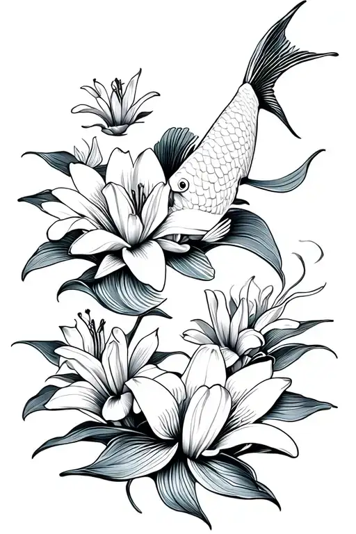 Lilys And Coy Fish Swimming Through Flowly Lilys