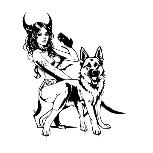Demon Girl And Her German Shepherd Protecting Her
