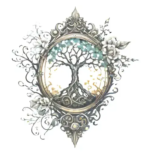 Tree Of Life Bursting Out Of An Hourglass