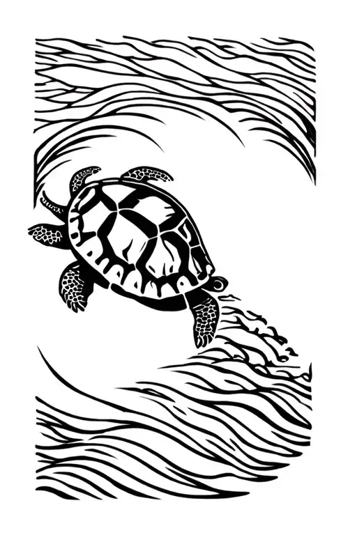 Turtle In Waves
