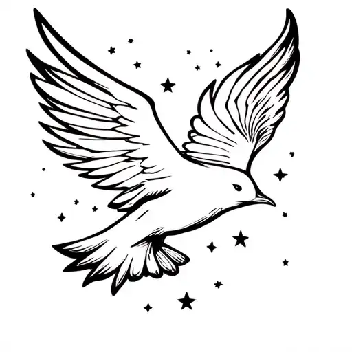 Flying Bird Among Stars