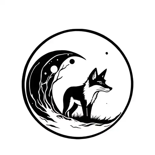 Fox In Front Of The Moon