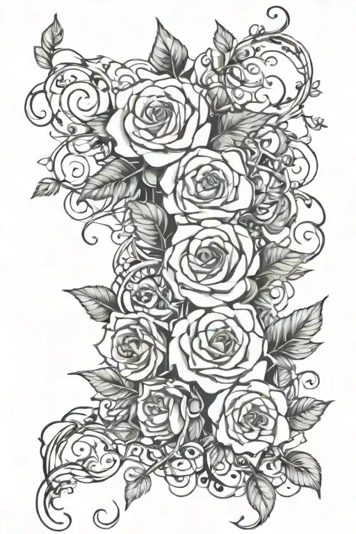 Waist To Thigh Tattoo With Black Closed Roses And Vines With Thorns