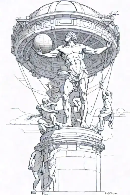 Atlas Carrying The World On Top Of Greek Stadium With Dead Soldiers