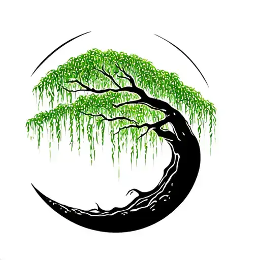 Green Weeping Willow Tree Of Life Moon