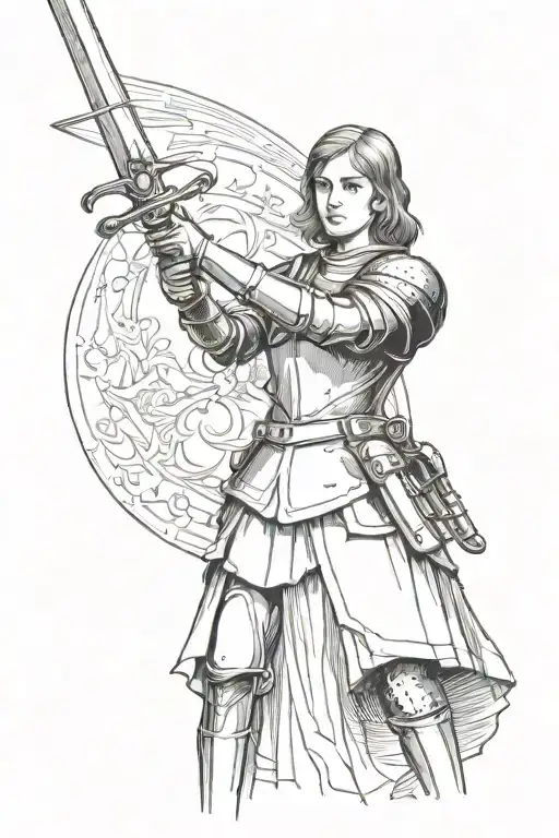 Joan Of Arc Holding Sword Tattoo