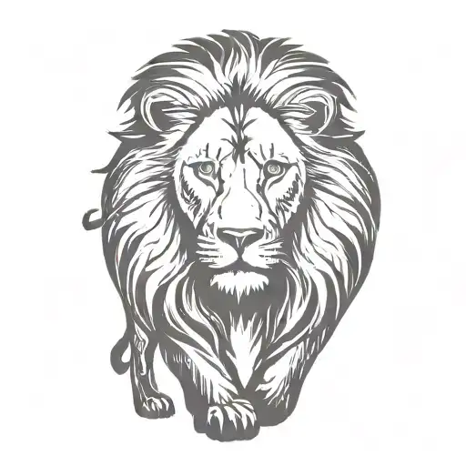 Lion Silhouette Walking Along Horizon In The Background With Sun In Sky