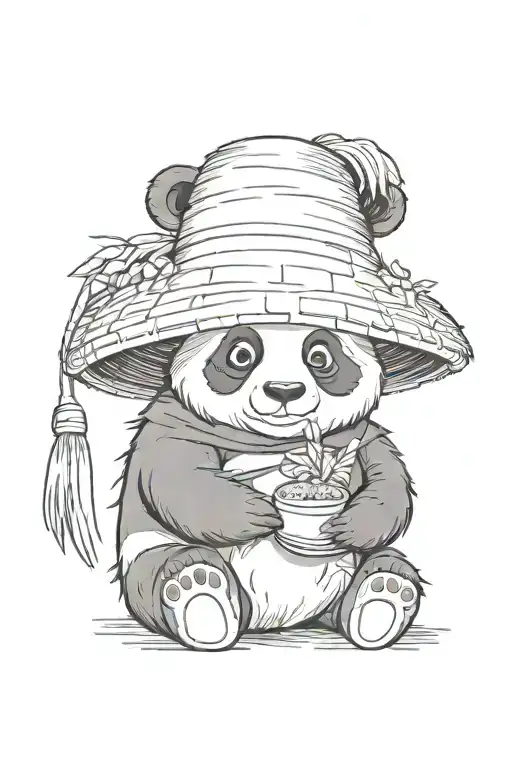 A Panda With A Rice Hat