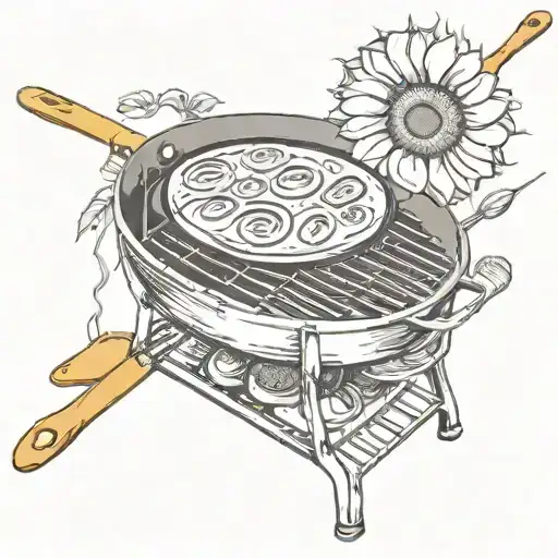 Grill With A Frying Pan Under Sunflower