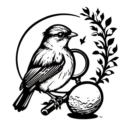 Cartoon Robin Bird Investigator With A Magnifying Glass Looking At A Robins Egg