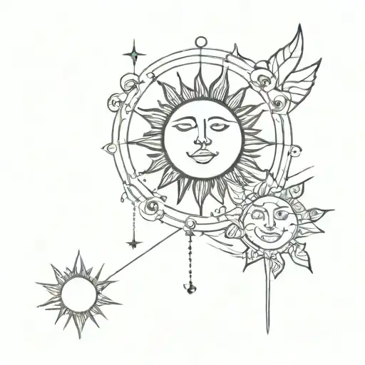 Sun And Moon Lineal Minimalist Tatto Design Incorporating Elements