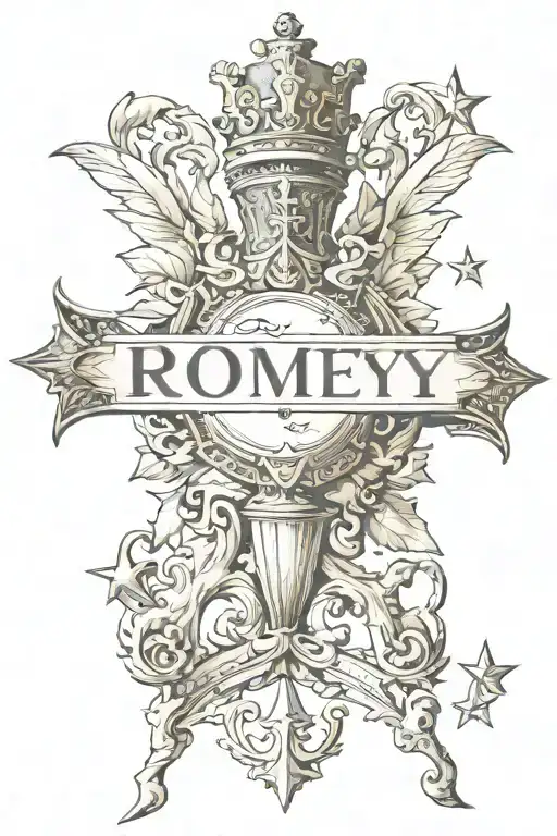 The Name Romey In Old Engish With A Star Incorperated