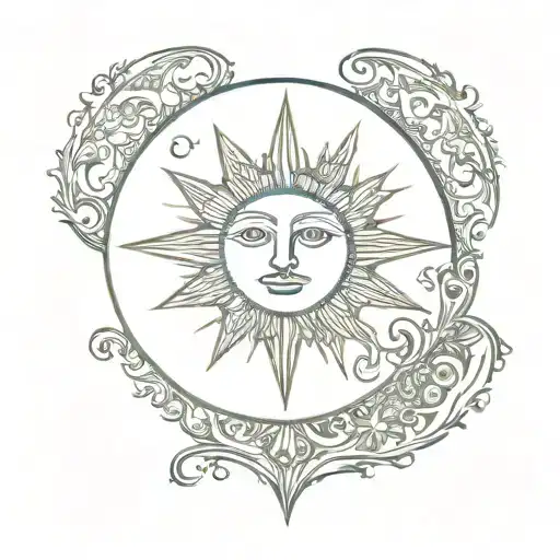 Half Moon And Sun With Pattern Forming The Shape