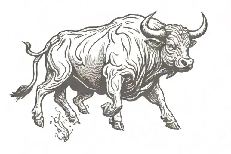 A Pumped-up Bull Running In Profile In Engraving Style