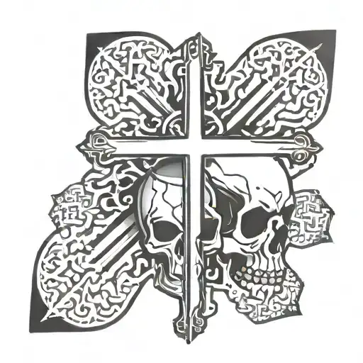 A Christian Cross Piercing Through An Agonizing Skull Outline