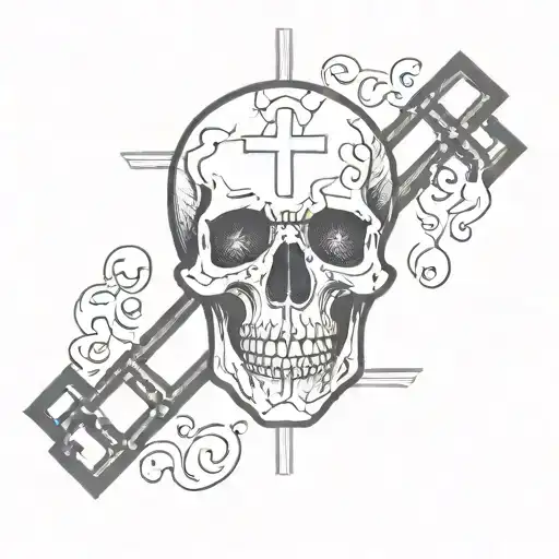 A Christian Cross Piercing Through An Agonizing Skull Outline