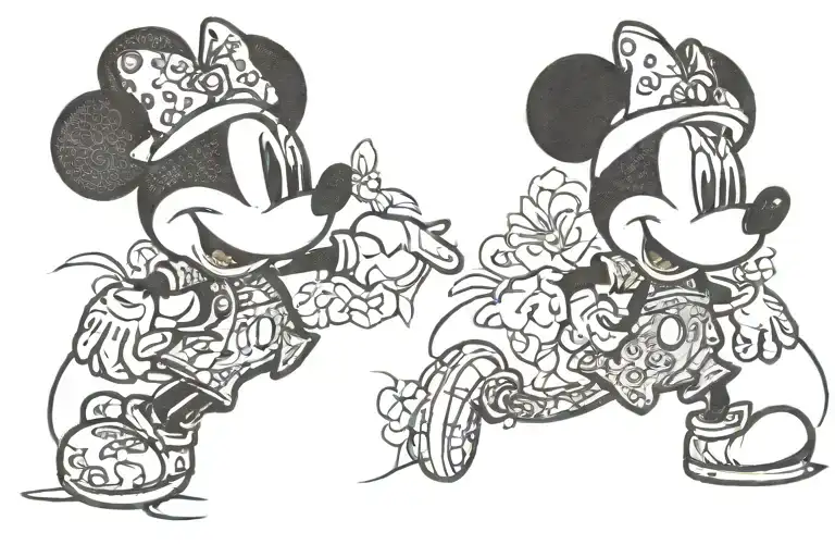 Mickey An Minnie Mouse In Gangsta Outfits With Tattoos All Over Them