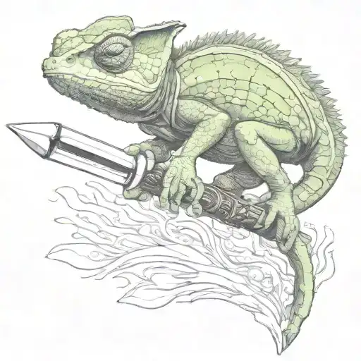Chameleon Soldier Walking Over Fountain Pen That Turns Into A Sword