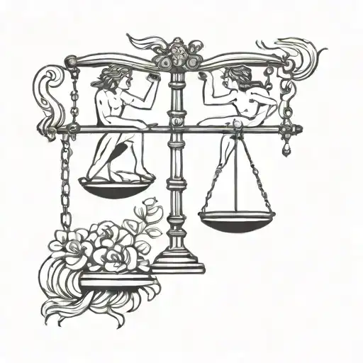 Zodiac Symbols Gemini Twins Being Balanced On Libra Scales