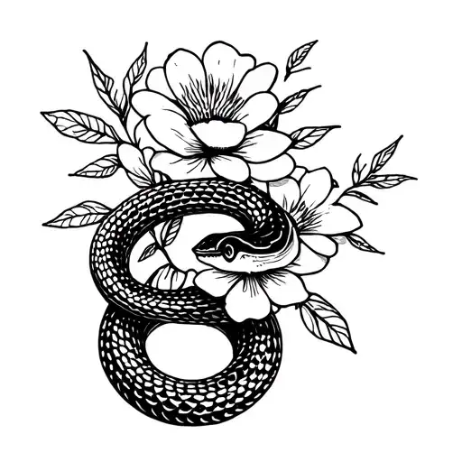 Snake With Flowers And Mon