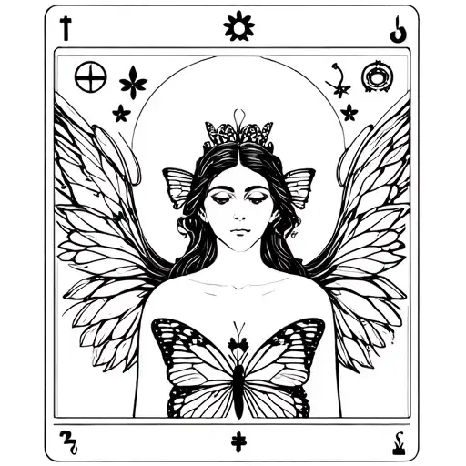 A Psyche Goddess With Butterfly Wings Tarot Card Featuring Iconic Symbols