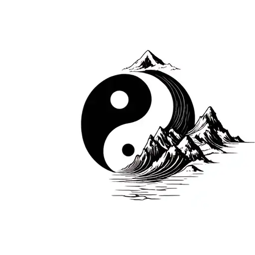 Yin And Yang With Mountains And Ocean