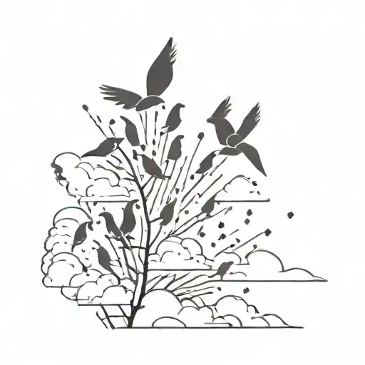 Birds And Clouds With Sun Rays