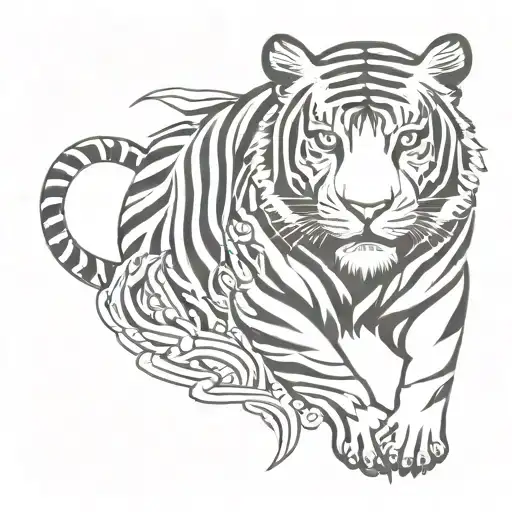 Biomechanical Polynesian Tiger Tattoo For Calf Muscle