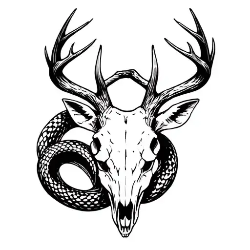 Deer Skull With A Horned Snake