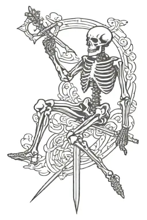 Skeleton Crossed By 10 Swords Tarot Card