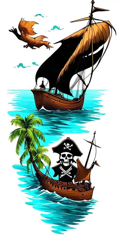 Full Sleeve With Pirates And A Lagoon